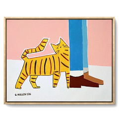 Original 14×11 Acrylic Painting Tabby Cat Modern Abstract Canvas Art