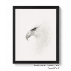 Set of 4 Framed Animal Art Eagle Horse Snow Leopard Owl Black White Glass