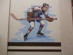 RUTH BELLITTO PAINTING AMERICAN ILLUSTRATION HOCKEY PLAYER 1940’S VINTAGE WPA
