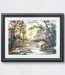 Maria Art PEACEFUL CREEK 22×30 WATERCOLOR 140LB Tree Landscape Abstract Original