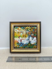 Chicken Original Oil Painting 4×4 Framed Signed Rooster Bird Farmhouse Rural Art
