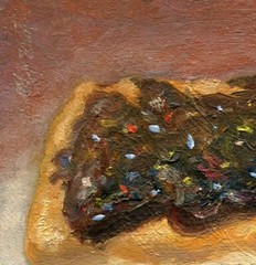 Chocolate Pastry 3×5 in. Oil on gessobord archival panel Hall Groat Sr.