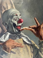Famous Clown Painting By Veres Mid Century Portrait Circus MARGO CLARK VINTAGE