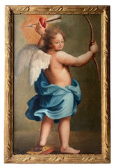 Antique Italian Oil Painting Cupid Eros 19th Century Baroque Portrait Framed