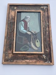 TREW HOCKER PAINTING ANTIQUE WPA ERA PORTRAIT MUSICIAN MANODLIN MODERNISM LISTED