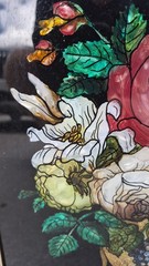 Antique Beautiful Victorian Framed Tinsel Reverse Foil Painting Floral Tinfoil