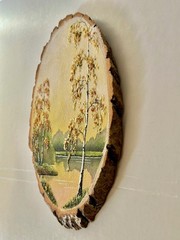 Woodcut Painting Sand Wall Art Plaque 12 Inches with White Birch Trees Lot 2