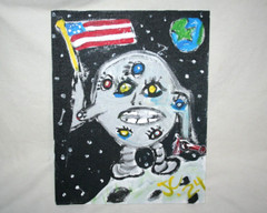 MOON MAN PAINTING AMERICAN FOLK ART by Jr CHARLIE FAST OUTSIDER POLITICAL POP