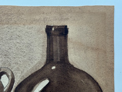 DOHAN ANTIQUE 1937 ORIGINAL ART WATERCOLOR PAINTING POTTERY SQUASH POT BOTTLE