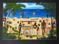 TWO PAINTINGS – OIL on WOOD . CARIBBEAN DANCE BAR with hidden eroticism.