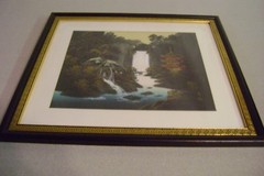 SILK HAND PAINTED WATERFALL WALL ART 20 1/2 X 23 ASIAN SIGNED