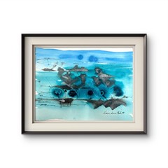 Abstract Non-Objective 9″x12″Original Acrylic Blue Paper Expressionism Home Art