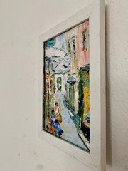 Old Street in Genoa Impasto Oil Painting On Canvas Board Italy Cityscape Artwork