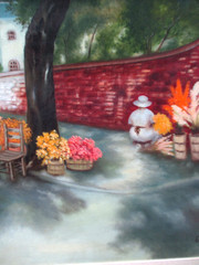 VTG Oil Painting on Canvas Ernestine Trotter Selling Flowers in Charleston SC