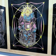 Abstract Spiritual Geometric TRIPTYCH Archangel Metatron UV Sensitive Framed