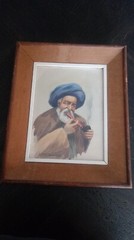 VINTAGE Art 1961 V. Zirakian Tehran Iran Watercolor PAINTING Man Smoking Pipe