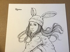 Original Ink Sketch, 9×12 Inches, Rad Skateboarder With Bunny Hat
