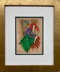 Itzak Tarkay „Silent Thoughts“ Watercolor on Etching Signed Framed Art