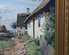 Niels Walseth Village Street Farm Landscape Oil Painting Signed Framed
