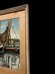 Vintage Italian Harbor Scene | Original Oil Painting on Board – Mid-Century Art