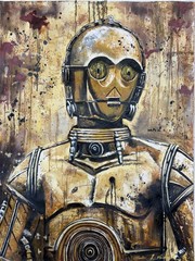 original C-3PO starwars hand painted oil artwork 35”x27”inches OBO