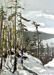 JOHN LOREN HEAD Original Painting NH Winter Mountain Scene with Skier (28″x 22″)
