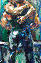 Original LGBTQ art giclee set of 2 „Locker Room Grab & II“ signed & numbered