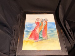 Signed 2010 Watercolor Painting Women Beach Scene 16×13 Framed