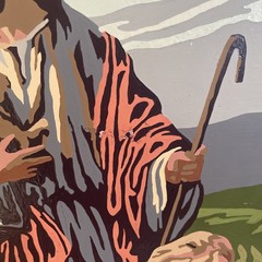 Jesus Good Shepherd Painting Paint-By-Number Completed 12×16” Unframed Vintage