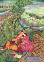 Persian Miniature Painting A Persian Couple Gouache Pigments On Paper 10×13 inch