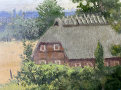 Oil Painting Farmhouse at The Coast North Sea Baltic Antique Kornfelder Country