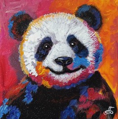 Colorful Panda Bear Original Acrylic Painting Cute Animal Wall Art Gift Decor6x6