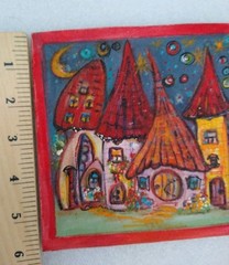 Whimsical Folk Art Painting Fantasy Little Homes 6″/6″ Acrylic Paint Original