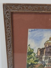 Vintage Spanish Colonial Style Cityscape Original Watercolor Painting Signed