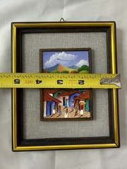 Vintage Miniature Folk Art Painting Village Scene By Contreras Signed