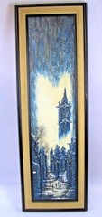 Villon Painting, Paris, Night Scene Basilica, Villon Oil Painting 8 x 31″ Signed