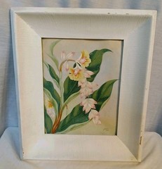 Vtg 1950s Signed Framed Flower Painting Cottagecore Botanical Shabby Chic Art