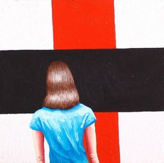 Cross Red ±8×8″ painting of woman enjoying art Kazimir Malevich museum G Boersma