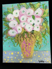 Pink Spring Peonies In Magenta Vase an Acrylic Original Painting 14”x11”Canvas