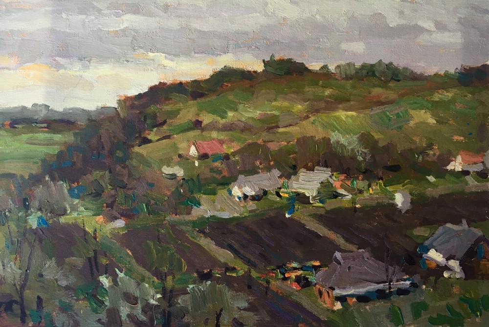 Oil painting Hill Ukrainian painter Canvas Unframed Decor original landscape art