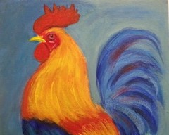 Original Rooster Painting 8×10 Farm Chicken Modern Wall Folk Art Decor Signed