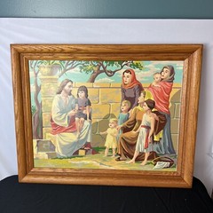 Vintage 1957 Paint By Number Jesus With Children Framed 28×22