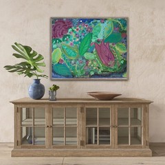 Moody Dream Peacock Garden Abstract Flowers. Ooak Walk Art