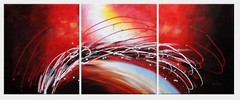 24×60 Reed Moving in Wind in Red Abstract Oil painting 3 Canvas Set Decorative