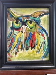 Bryan Original Framed Acrylic/Oil Painting Owl Modern Signed Art Animals Nature