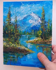 Idaho landscape Oil Painting 7×9″ Sawtooth Mountains – Alpine Lake & Snowy Peaks