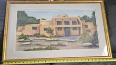 Water Color Pueblo Scene Still Life Painting By Vivian Frame And Matted