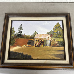 original Oil Signed vc vicoy 21 x 17 barn, Trees, Water Wheel