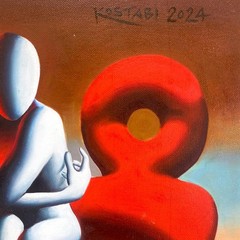 Kostabi „The Question of Existence“ Framed Original Painting Canvas Hand Signed