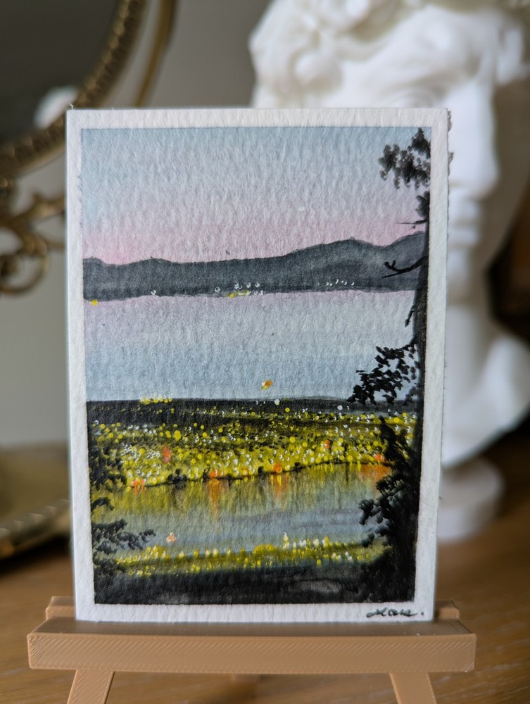 ACEO ATC „Vancouver’s dusk“ original painted watercolor art sealed 300g cotton.